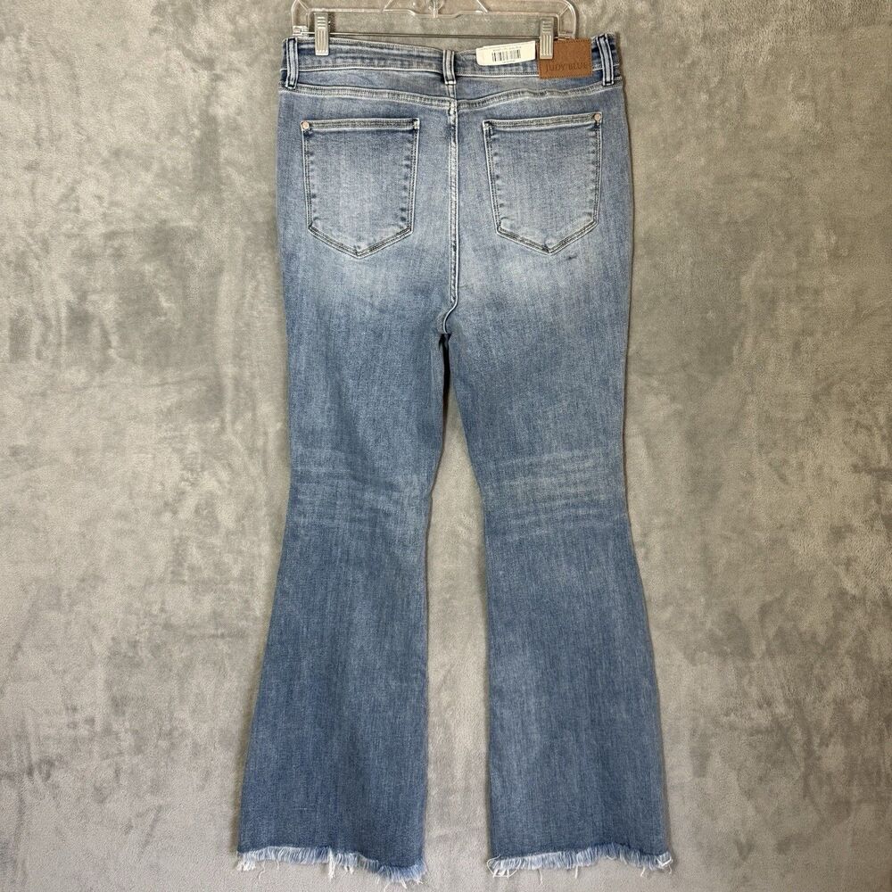 NWT Judy Blue Jeans 15/32 Stretch Blue Denim Front Seam Flare Raw Hem JB82687 - Picture 3 of 11